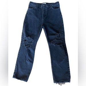 We The Free Free People Black Distressed Button-Fly High Waisted Jeans